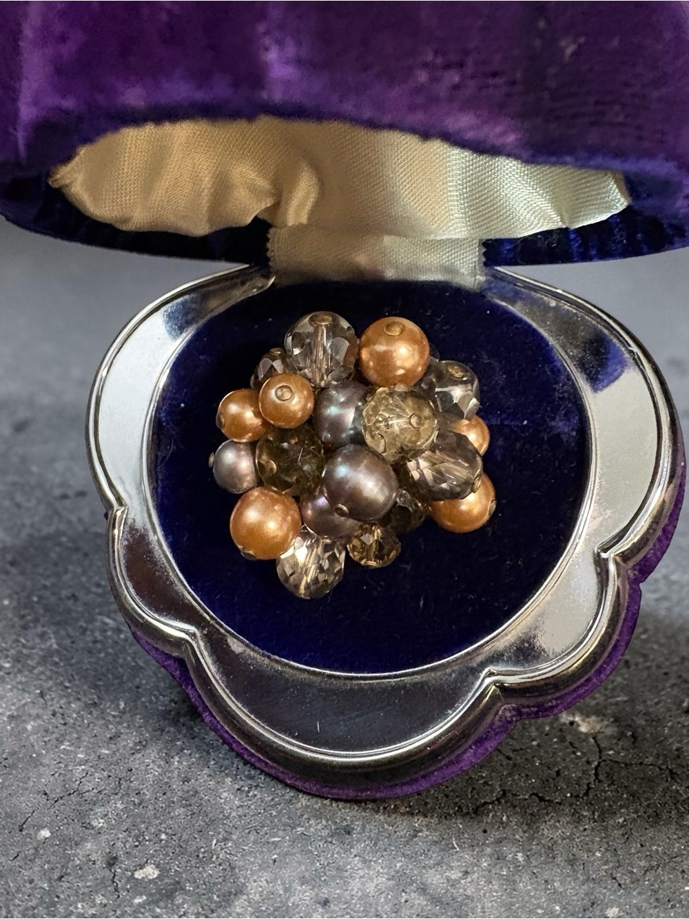 Vintage Cluster Pearl Cocktail Ring - Adjustable